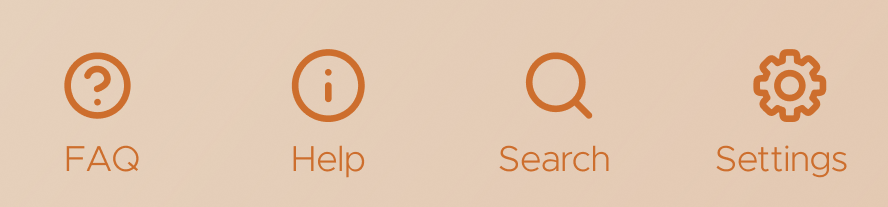 FAQ, help, search, settings
