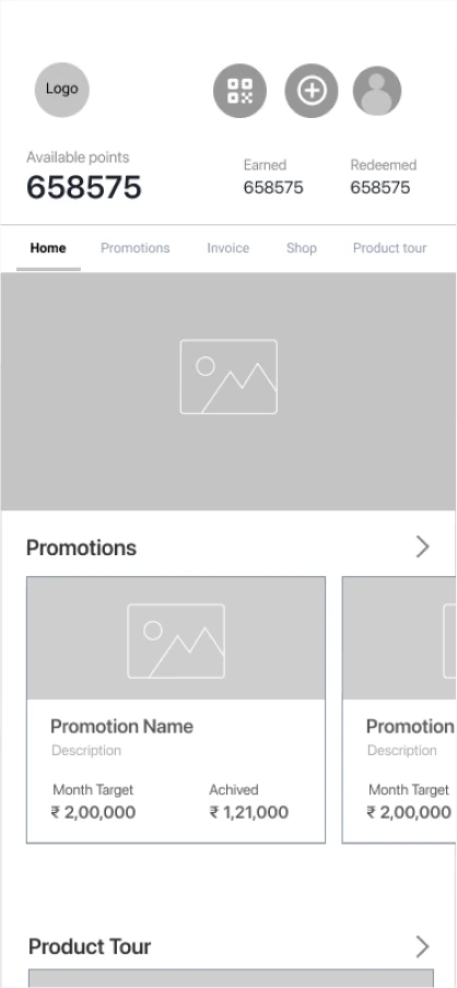 Wireframe: Home with tabbed navigation