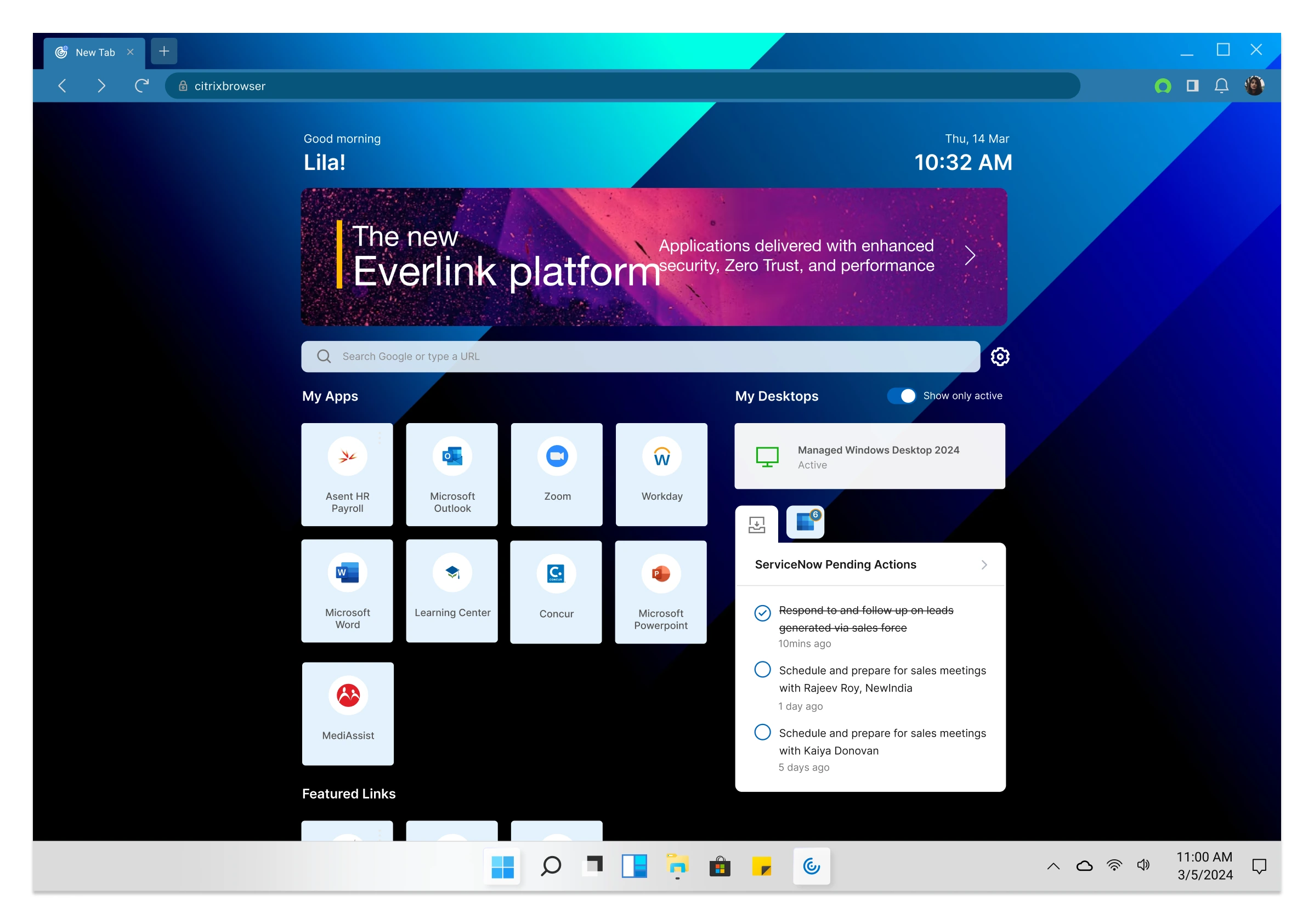 Citrix Enterprise Browser home: the new Everlink platform, my apps and desktops