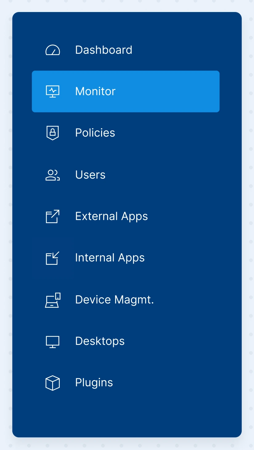 Navigation menu with Monitor selected