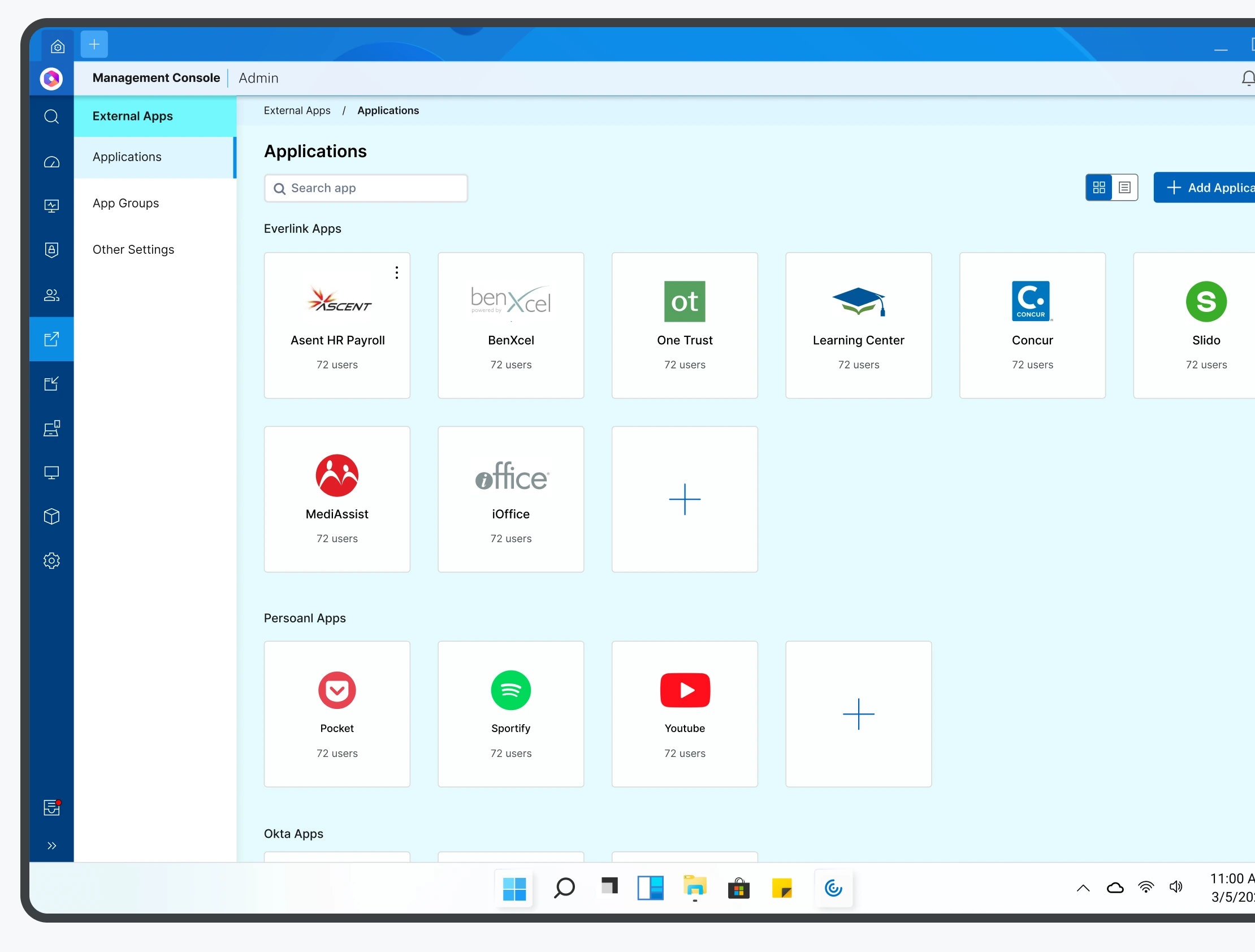 Applications: external and internal apps