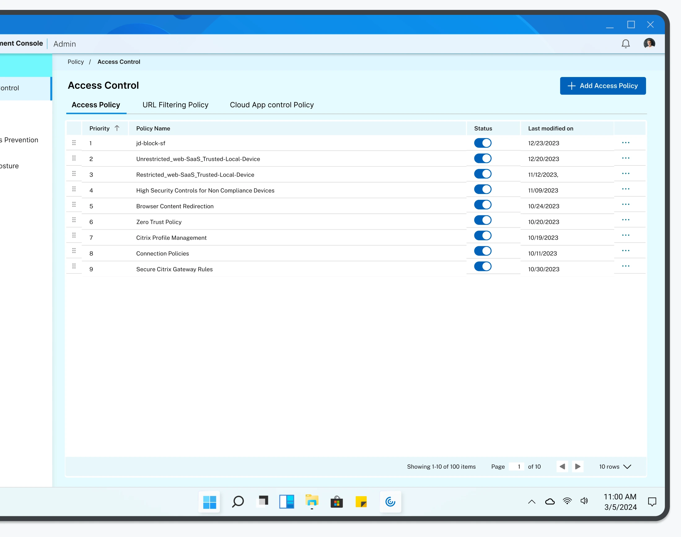 Access control policies