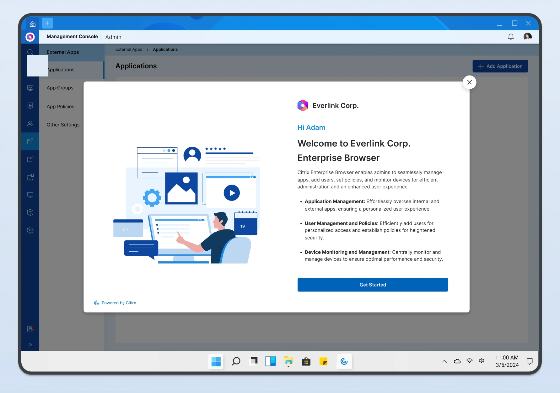 Management console welcome to the Everlink Corp. enterprise browser