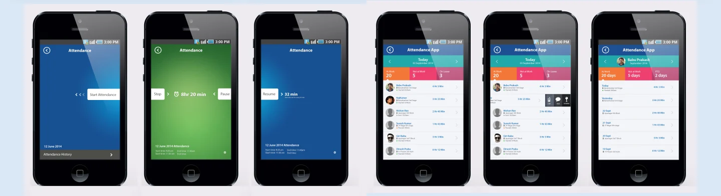 Early Attendance app iterations on mobile