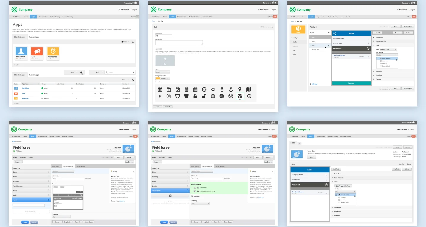Early App Studio web screens