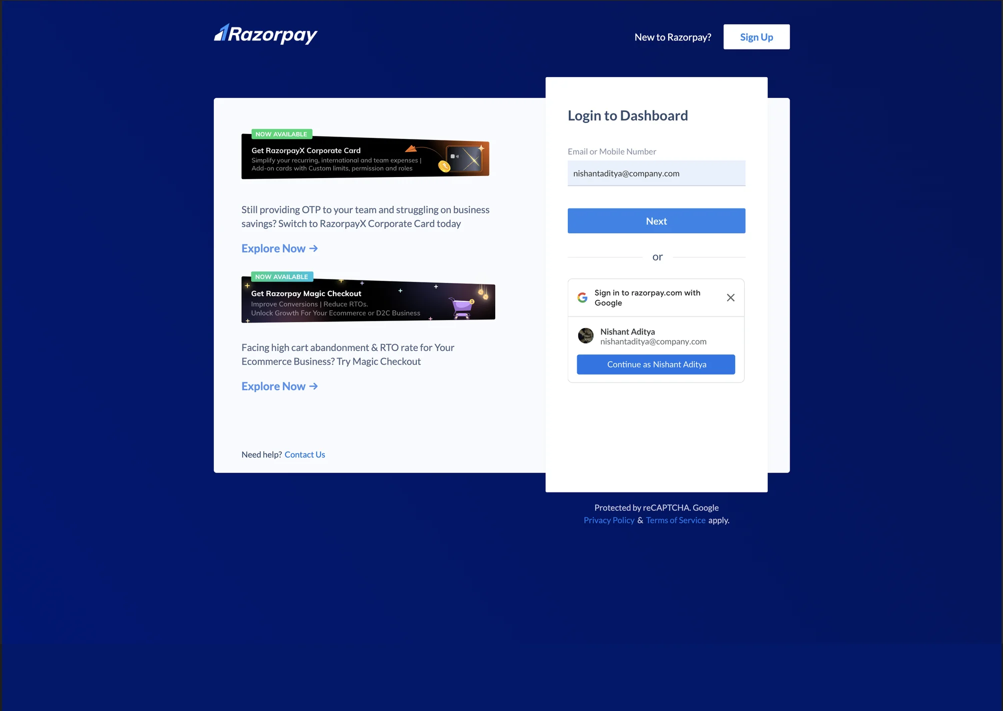 Login to the Razorpay dashboard