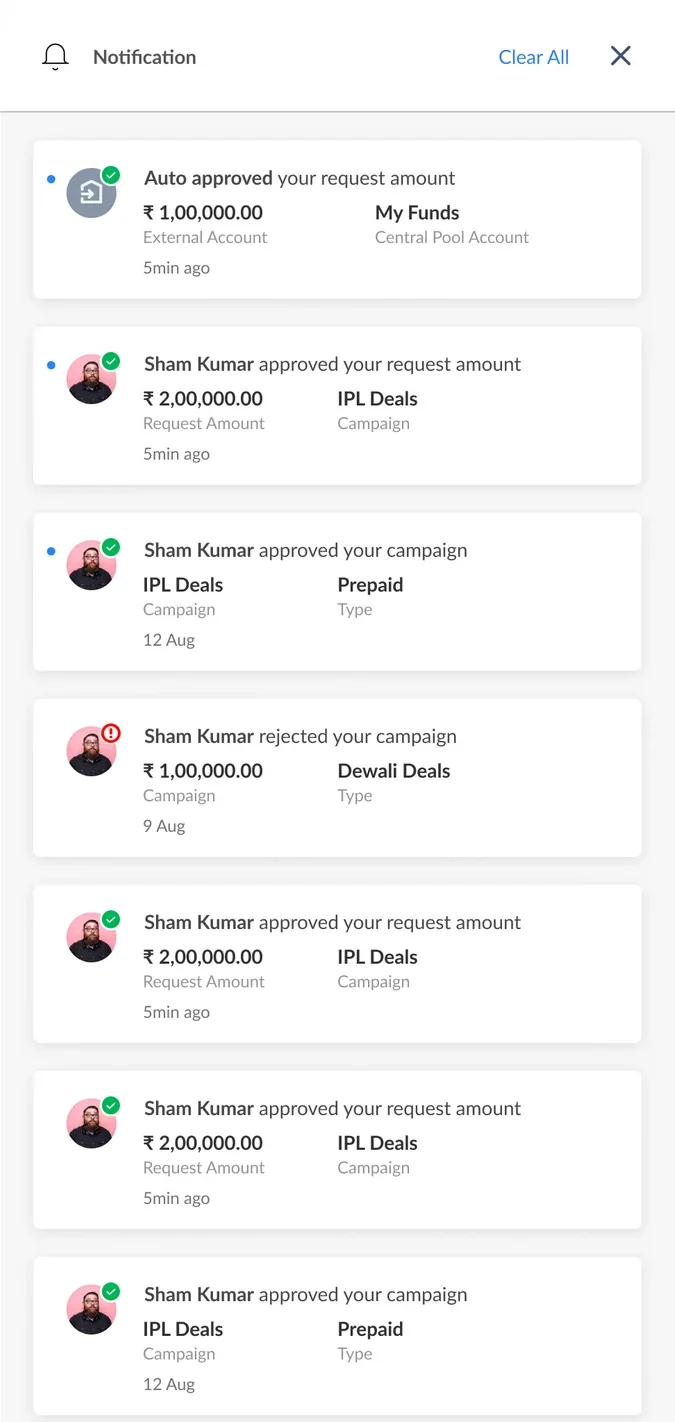 Notifications: requests and campaigns approved