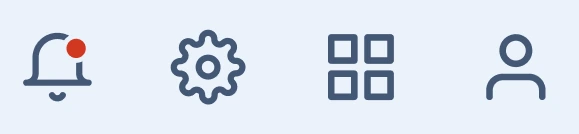 Notification, settings, grid and profile icons