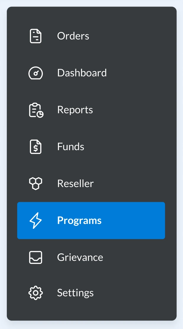 Navigation menu with Programs selected