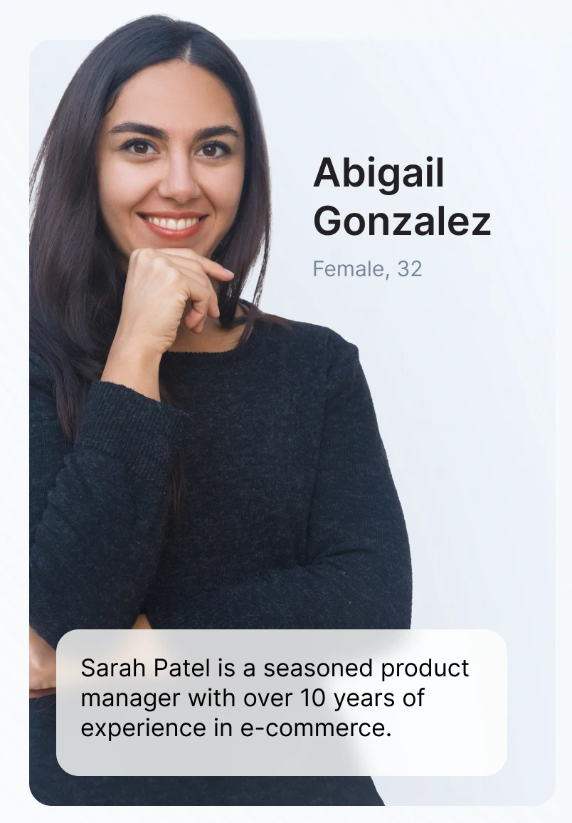 Abigail Gonzalez, female, 32, a seasoned product manager with over 10 years of experience in e-commerce